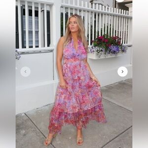 Vestique Pink and Purple Floral Maxi Dress